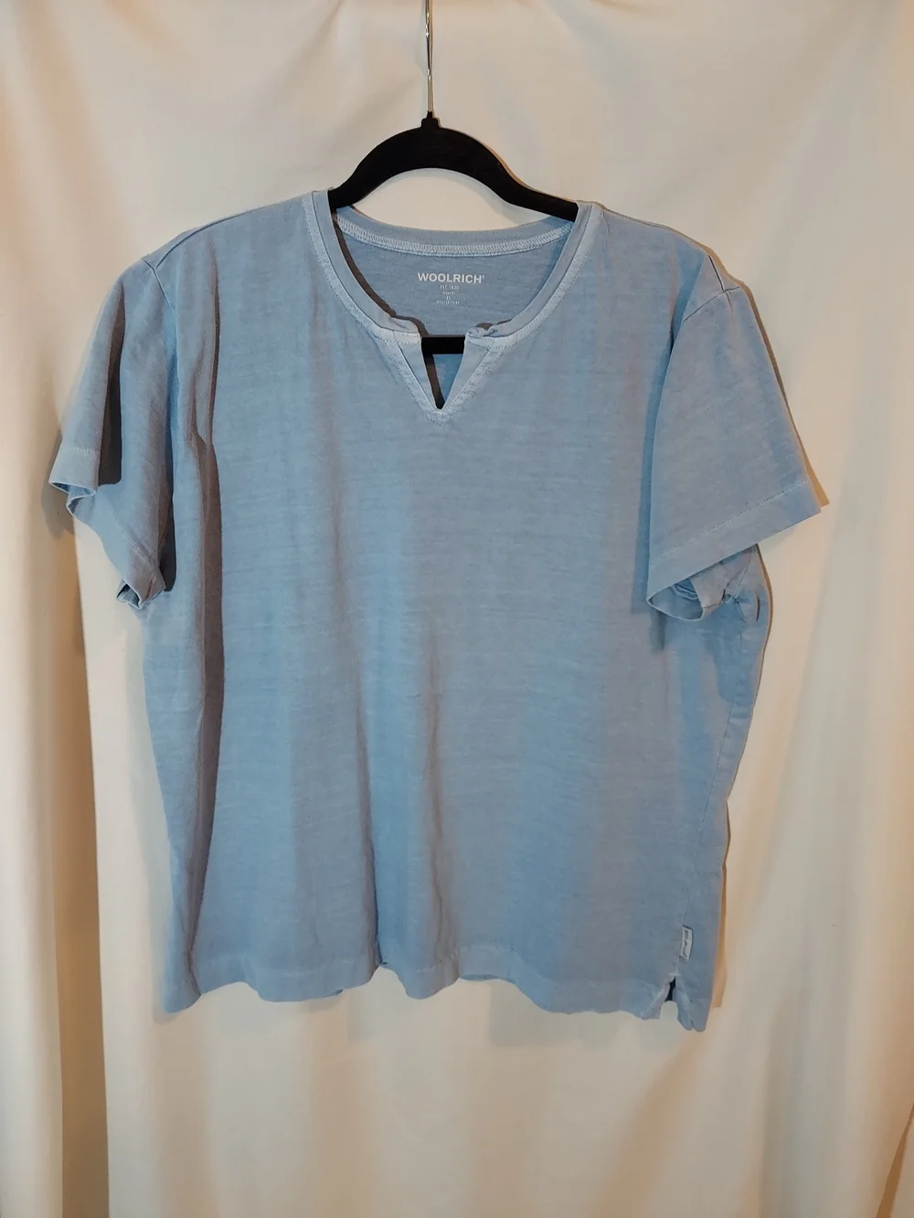 Woolrich Womens Light Blue Cotton Split Notch Neck Short Sleeve T-Shirt XL